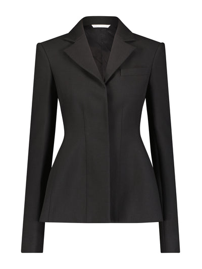 Marina Moscone Black waisted Basque blazer at Collagerie