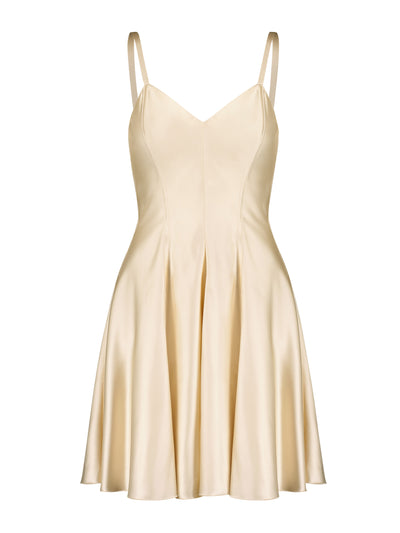 Marina Moscone Champagne satin mini swing dress at Collagerie