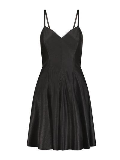 Marina Moscone Black satin mini swing dress at Collagerie