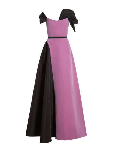 Markarian Lilac and black silk faille asymmetric Edith gown at Collagerie