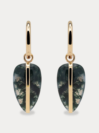 By Pariah 14K moss agate pebble earrings at Collagerie