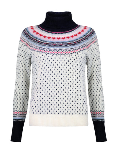 Beulah London Merino lambswool fair isle polo neck in ecru at Collagerie