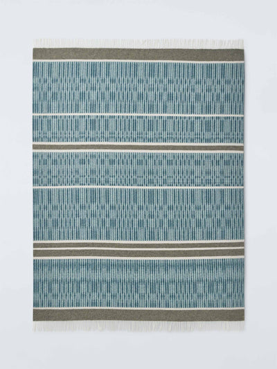 John Lewis X Collagerie Ikat stripe merino wool throw, khaki at Collagerie