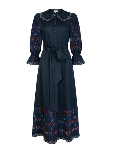 Beulah London Navy embroidered Dhalia dress at Collagerie