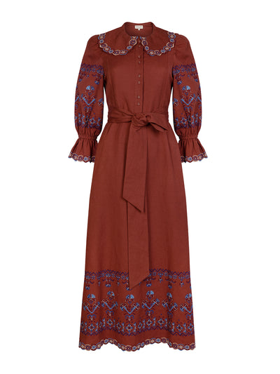 Beulah London Rust embroidered Dhalia dress at Collagerie