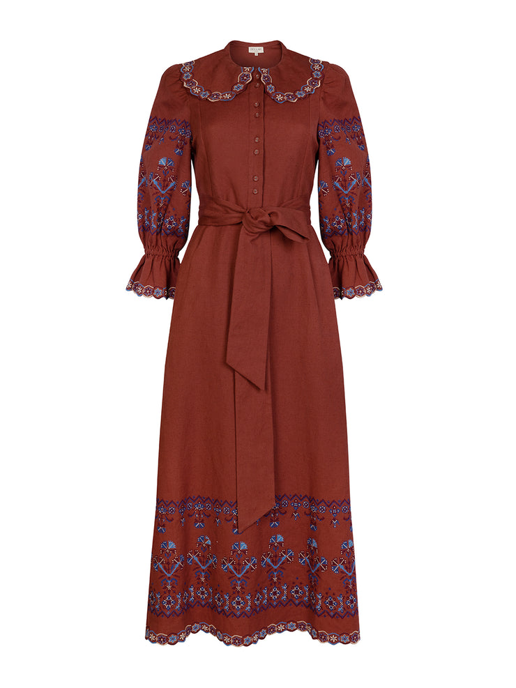Rust embroidered Dhalia dress