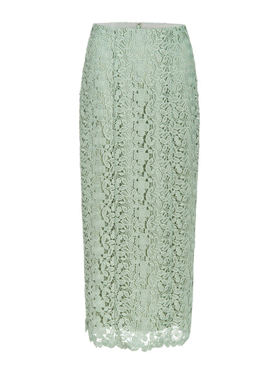 Markarian Green crochet lace Tammy skirt with back slit at Collagerie