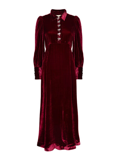 Beulah London Calla burgundy velvet dress at Collagerie