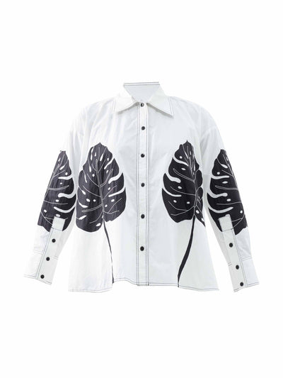 Lovebirds Leaf-embroidered cotton-poplin shirt at Collagerie