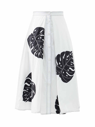 Lovebirds Leaf-embroidered cotton-poplin skirt at Collagerie