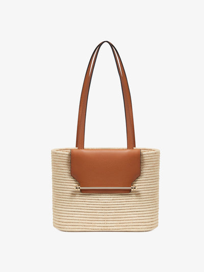 Strathberry Raffia leather tan The Strathberry small basket at Collagerie