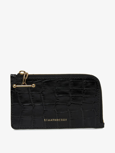 Strathberry Black croc-embossed leather Princes Street zip purse at Collagerie