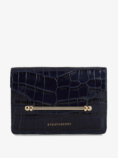 Strathberry Navy croc-embossed Multrees compact wallet at Collagerie