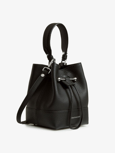 Strathberry Black Lana Osette bucket bag with silver hardware at Collagerie