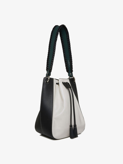 Strathberry x Collagerie White, black and green Bollo midi bag at Collagerie
