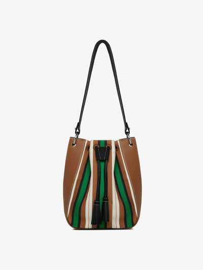 Strathberry x Collagerie Chestnut, black and green stripe Bollo bag at Collagerie