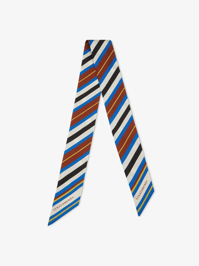 Strathberry x Collagerie Blue stripe silk skinny scarf at Collagerie