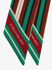 Green stripe silk skinny scarf