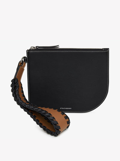Strathberry x Collagerie Black and chestnut leather wristlet at Collagerie