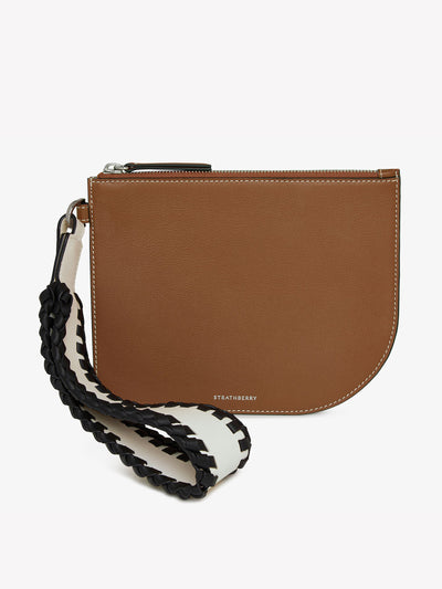 Strathberry x Collagerie Chestnut, vanilla and black leather wristlet at Collagerie