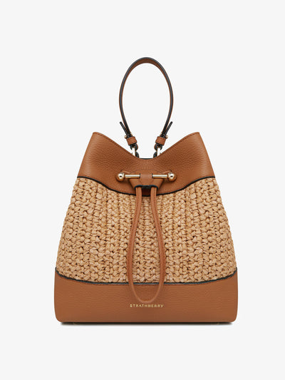 Strathberry Raffia tan Osette midi bag at Collagerie