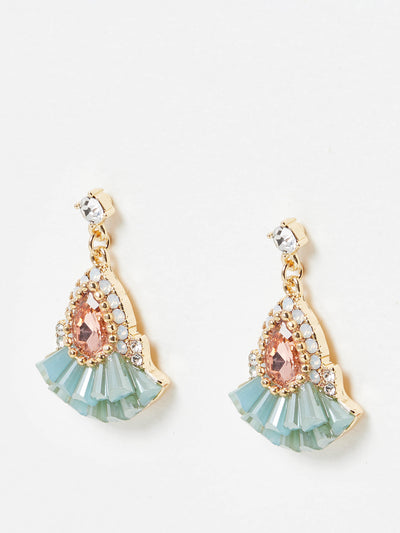 Oliver Bonas Jovie aqua fan bead drop earrings at Collagerie