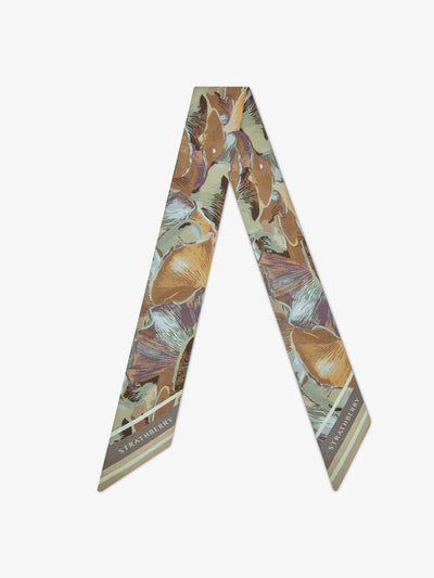 Strathberry Oat and mushroom print silk skinny scarf at Collagerie