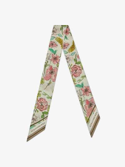 Strathberry Floral watercolour print silk skinny scarf at Collagerie