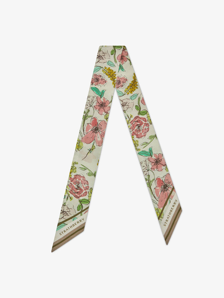 Floral watercolour print silk skinny scarf Silk Skinny Scarf Strathberry    - Collagerie