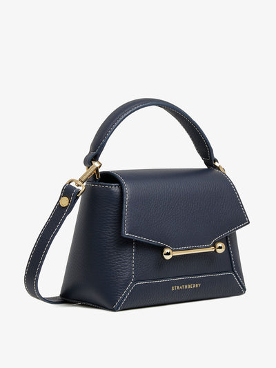 Strathberry Navy with vanilla stitch mosaic nano bag at Collagerie