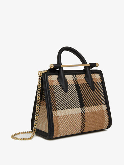 Strathberry Black and camel tartan mini tote at Collagerie