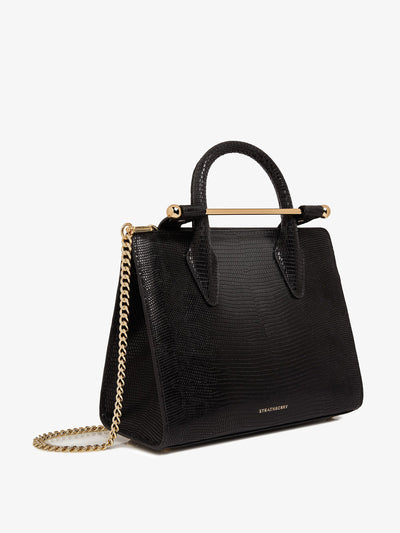 Strathberry Lizard-embossed leather black The Strathberry mini tote at Collagerie