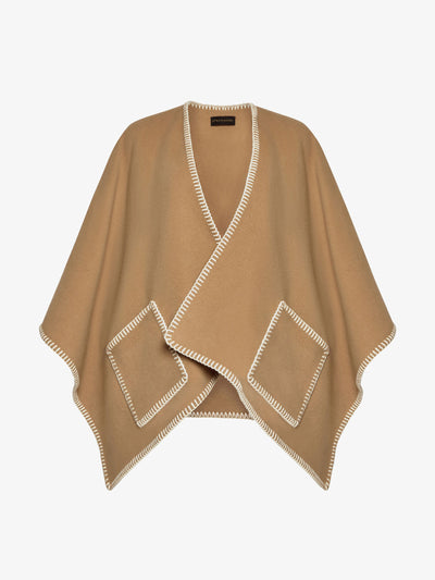 Strathberry Camel Iona woven pure wool cape at Collagerie