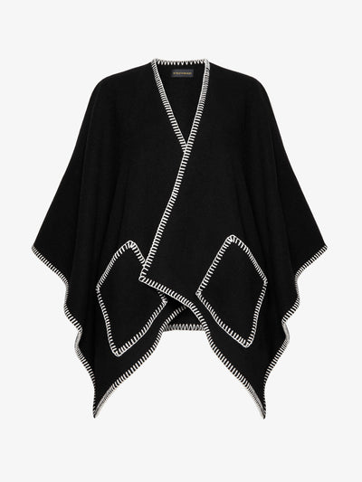 Strathberry Black Iona woven pure wool cape at Collagerie