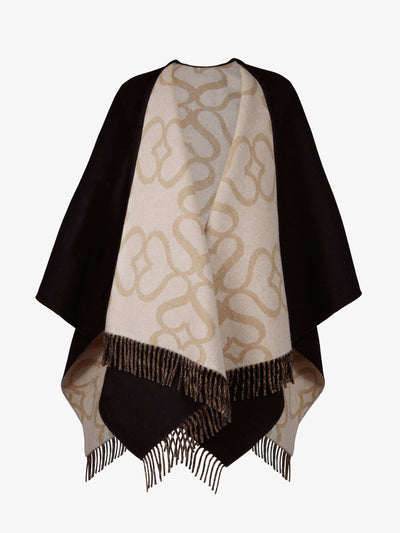 Strathberry Black, camel, and vanilla monogram reversible cape at Collagerie