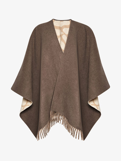 Strathberry Coffee jacquard monogram reversible cape at Collagerie