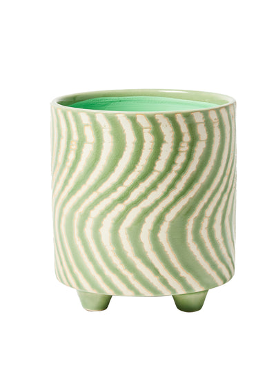 Oliver Bonas Kuori green ceramic wavy medium plant pot at Collagerie