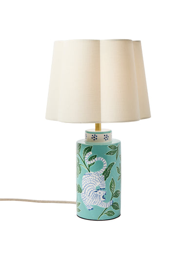 Oliver Bonas Tigris blue ceramic desk and table lamp at Collagerie