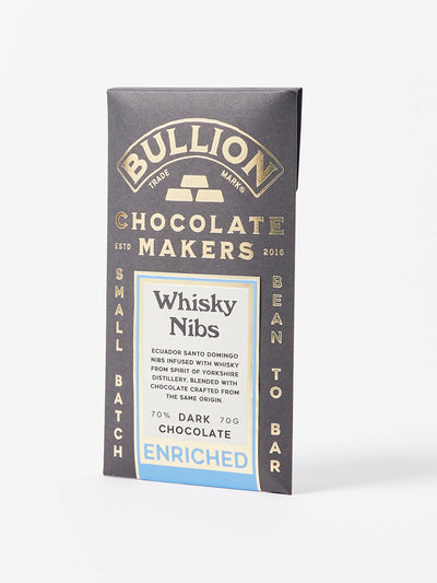 Oliver Bonas Bullion enriched whisky nib dark chocolate bar at Collagerie