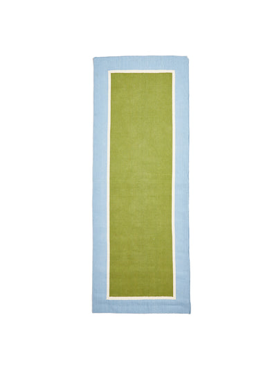 Oliver Bonas Elio green bordered handwoven cotton runner rug at Collagerie