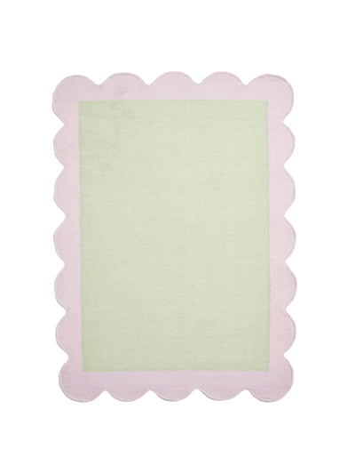 Oliver Bonas Cecily handwoven scalloped green wool & cotton rug at Collagerie