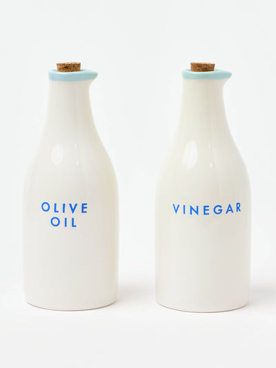 Oliver Bonas White ceramic olive oil & vinegar bottles (set of 2) at Collagerie