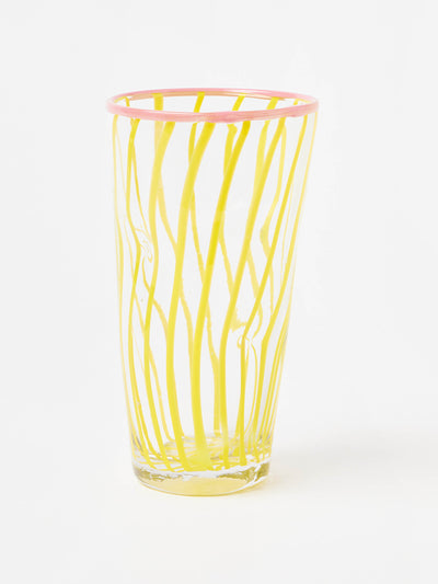 Oliver Bonas Aine yellow stripe glass vase at Collagerie