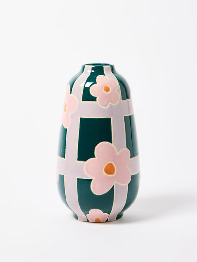 Oliver Bonas Daisy chequerboard green ceramic vase at Collagerie