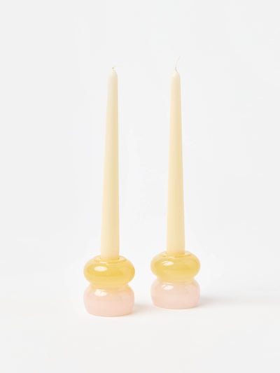 Oliver Bonas Mika glass tealight & candlestick holders (set of 2) at Collagerie