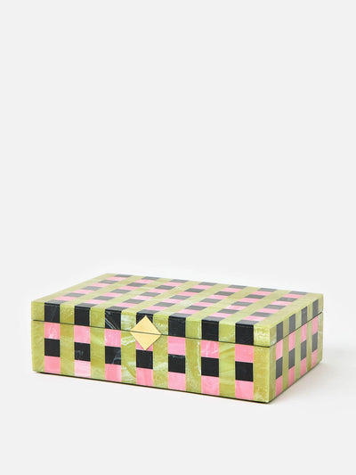 Oliver Bonas Green and pink resin chequerboard jewellery box at Collagerie