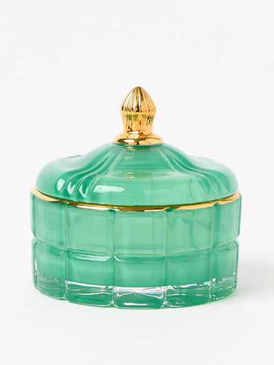 Oliver Bonas Ola green & gold glass storage pot at Collagerie