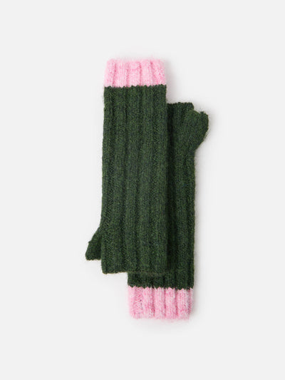 Oliver Bonas Khaki green knitted wrist warmer gloves at Collagerie