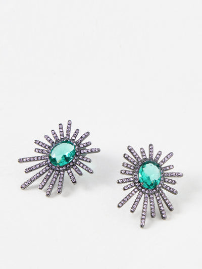 Oliver Bonas Mimteh starburst green stone stud earrings at Collagerie