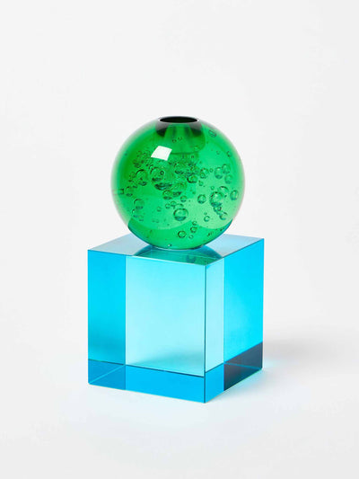 Oliver Bonas Cube blue & green crystal candlestick holder at Collagerie